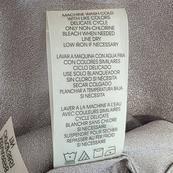 Calvin Klein Women's Silver Button-Down Roll Sleeve Zipper Pocket Blouse, Medium - Picture 13 of 13